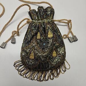 VTG Y2K Jessica McClintock Beaded Cinch Purse Baguette Fairy Whimsigoth